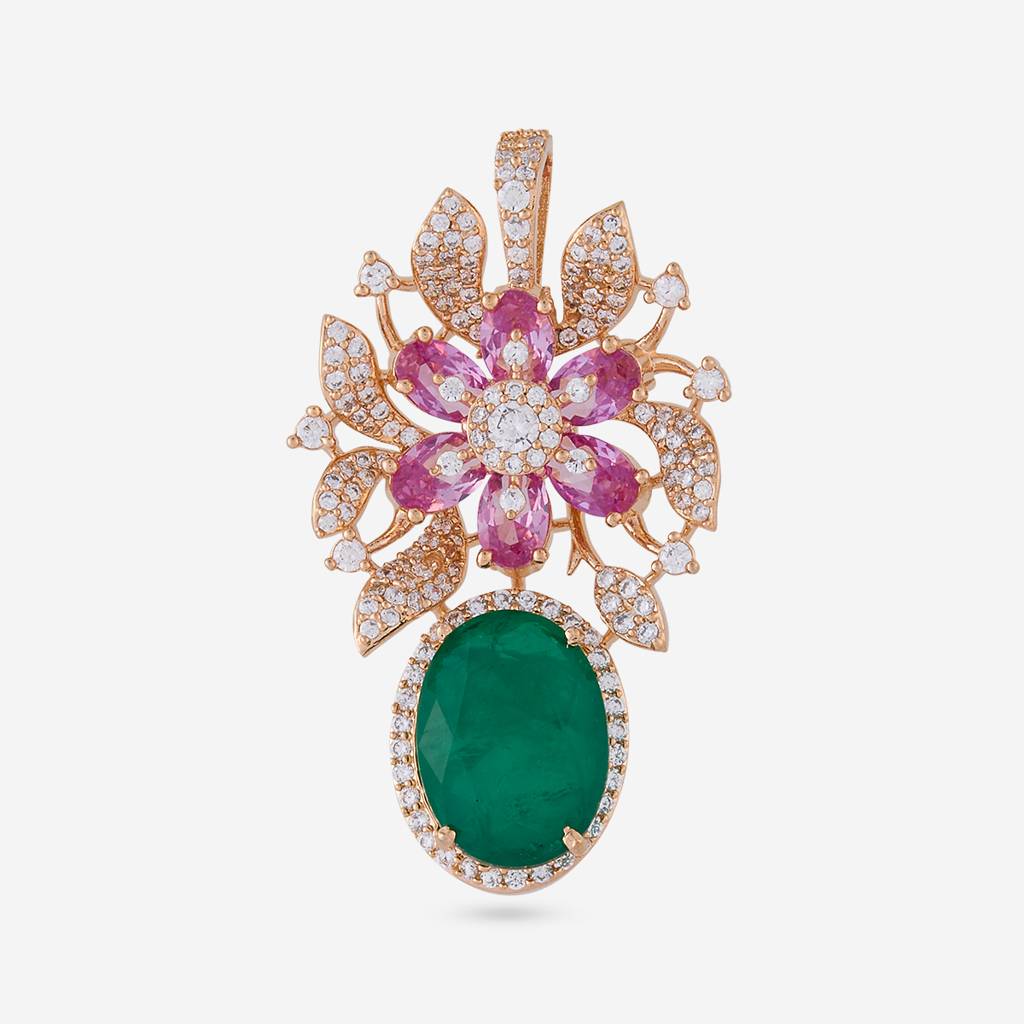 Pnk Gld Ros - Plated Party Wear Zircon Pendant Set - 470861 : 470861