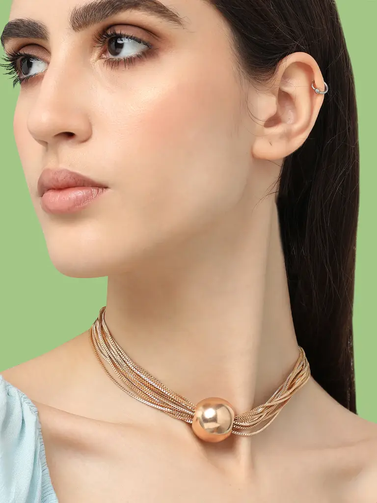 Stephanie-Gold Plated Pearls Casual Necklace For Women : SOHNCK4924