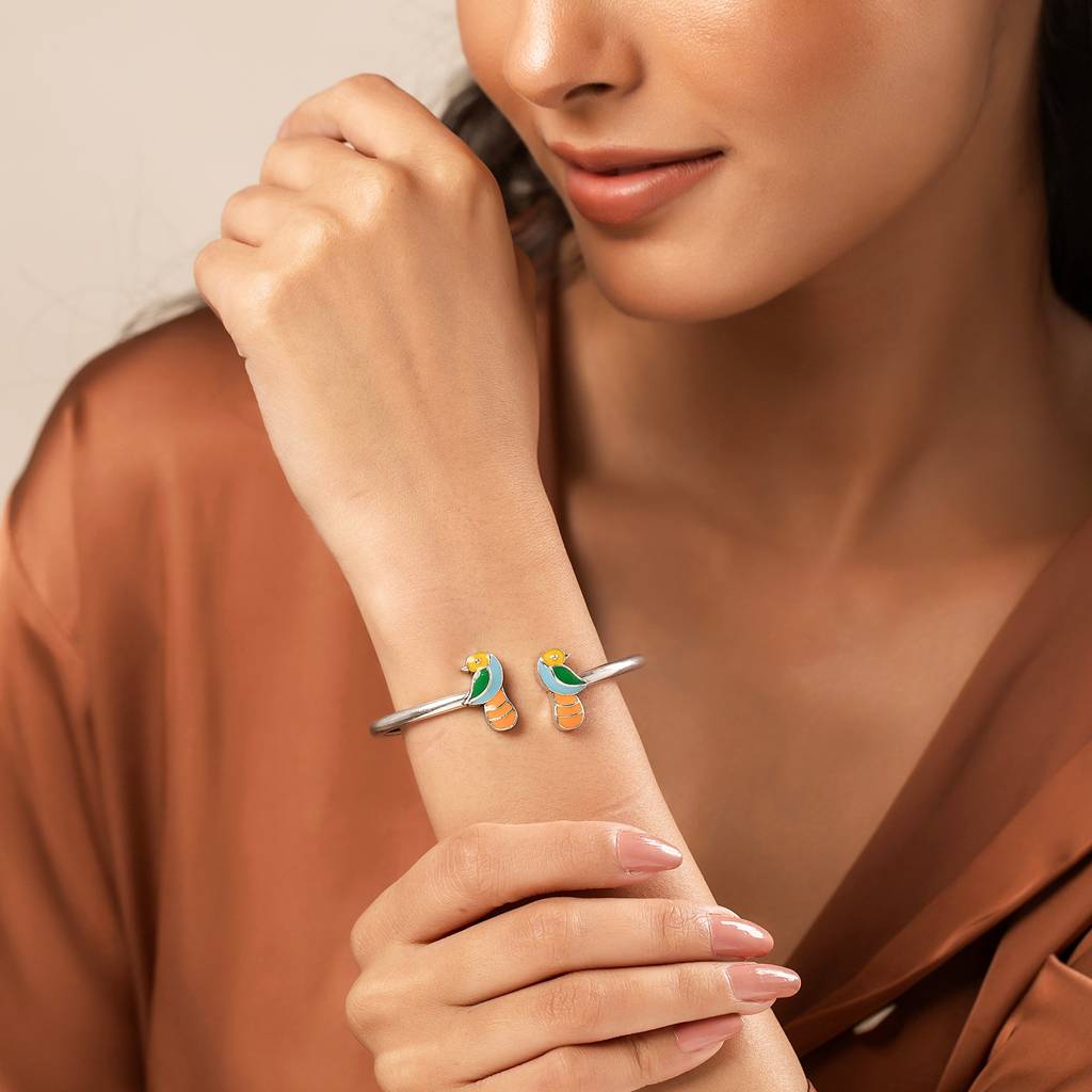 Madhubani Pakhi Oxidised Enamel Cuff Bangle : 8905124560978