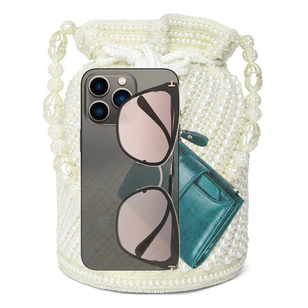 White Potli Bag For Women Handmade Evening Wristlet Handbags Stylish Bridal Purse Fashion Bag Gift For Girls (P116W) : P116W