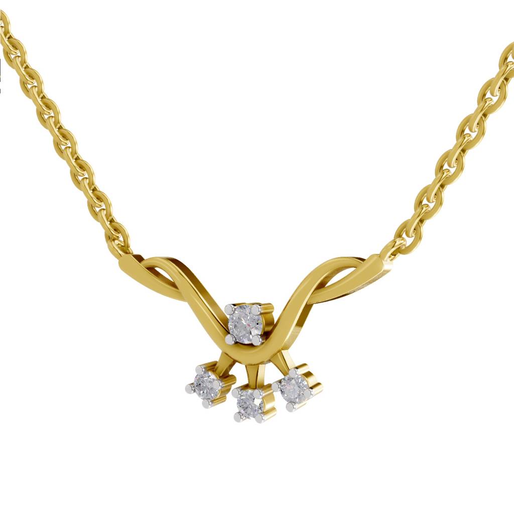 Lab Grown Diamond 0.17Ct Round 925 Sterling Silver Gold Plated 4 Stone Necklace : SQN19724-NK-925S-013CT