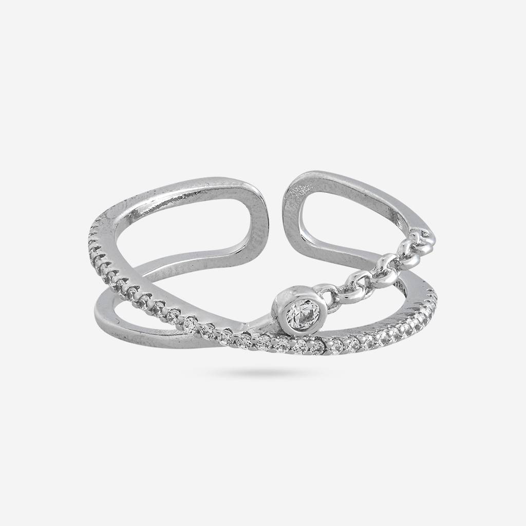 White Rodium Plated - Office Wear Silver Finger Ring - 466007 : 466007