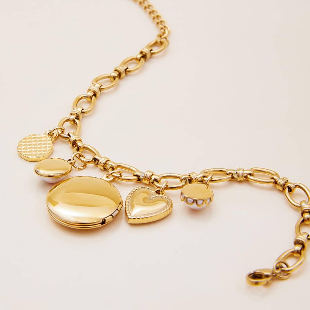 Golden Stainless Steel Premium & Elegant Charm Bracelet For Women – Adjustable Link Chain Bracelet With Floral & He : B0304043