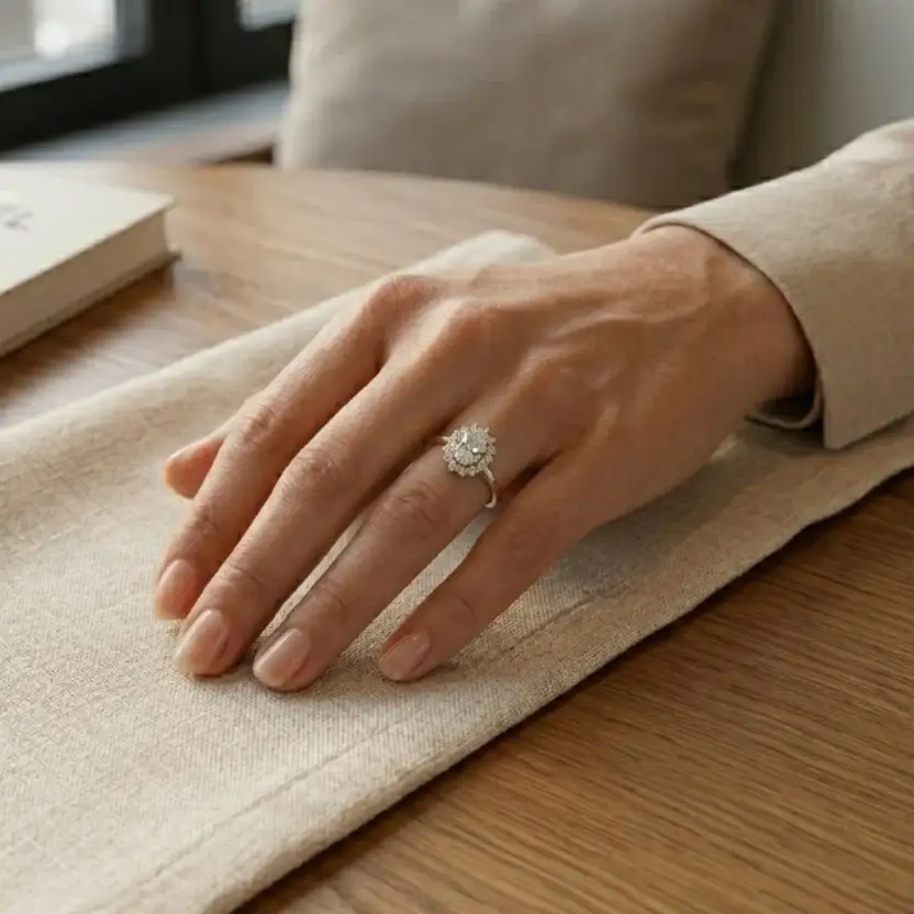 The Oval Halo Bloom Pure Silver Ring : VRG08-SL-9-G
