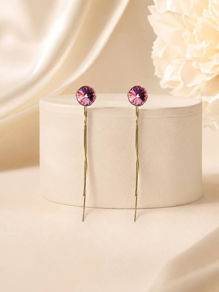 Gold Plated Drop Earrings With Crystal : AN-LJ-PI-0135-DE