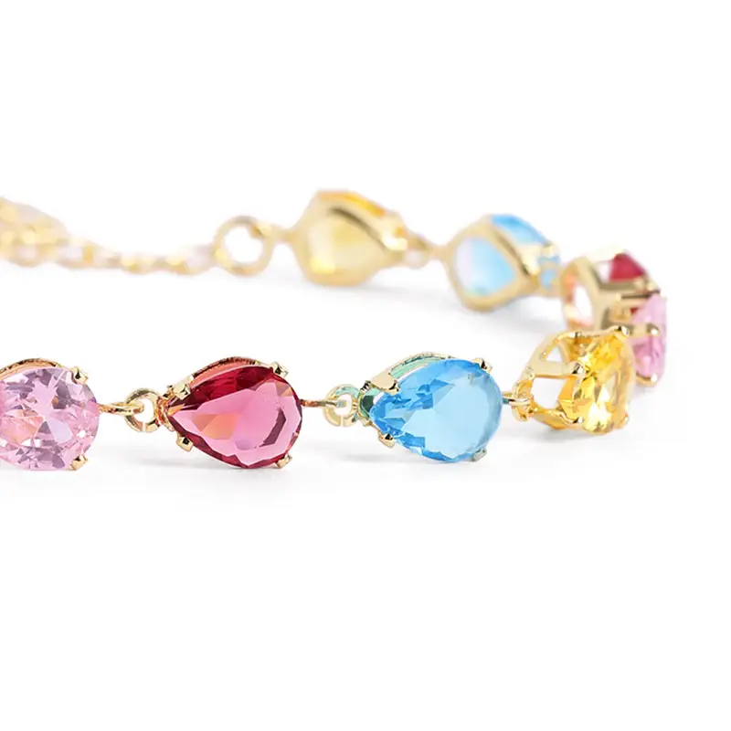 Opulent Rainbow Bracelet | Gold Finish Multicolor Link Design |Chic Festive Jewelry : CAD-051-IGMC-BR