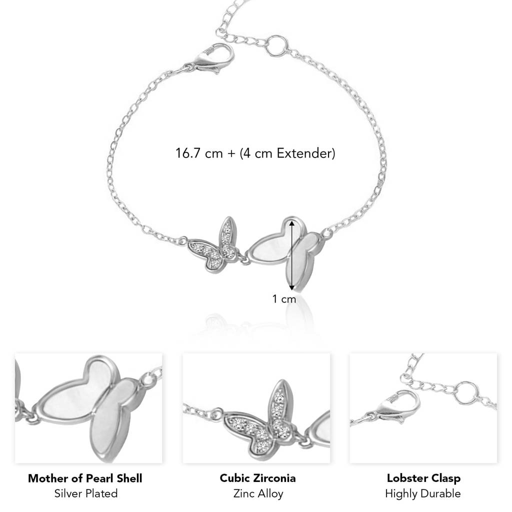 Plated Cubic Zirconia Studded Butterfly Style Adjustable Bracelet Fashion Jewellery For Women & Girls : PX8B116S