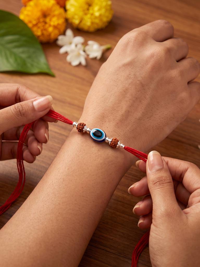 Silver Evil Eye Rudraksha Rakhi : BERA508