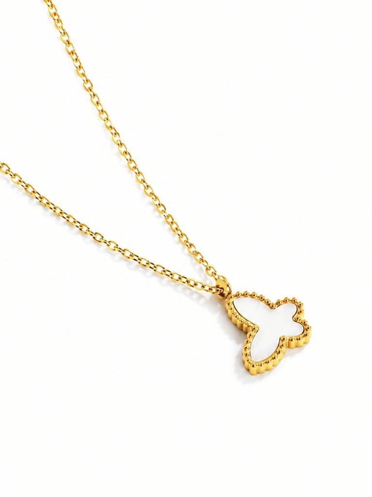18K Gold Plated Stainless Steel Waterproof & Anti-Tarnish Ivory Flutter Necklace : N70ASSS0G