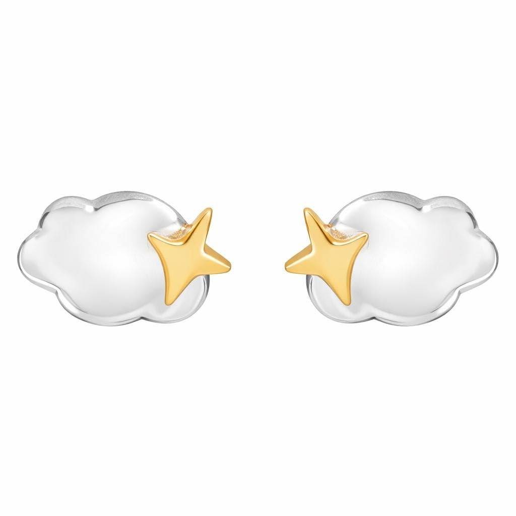 925 Silver Cloud Star Stud Earrings Gold Finish Celestial : SE_000992