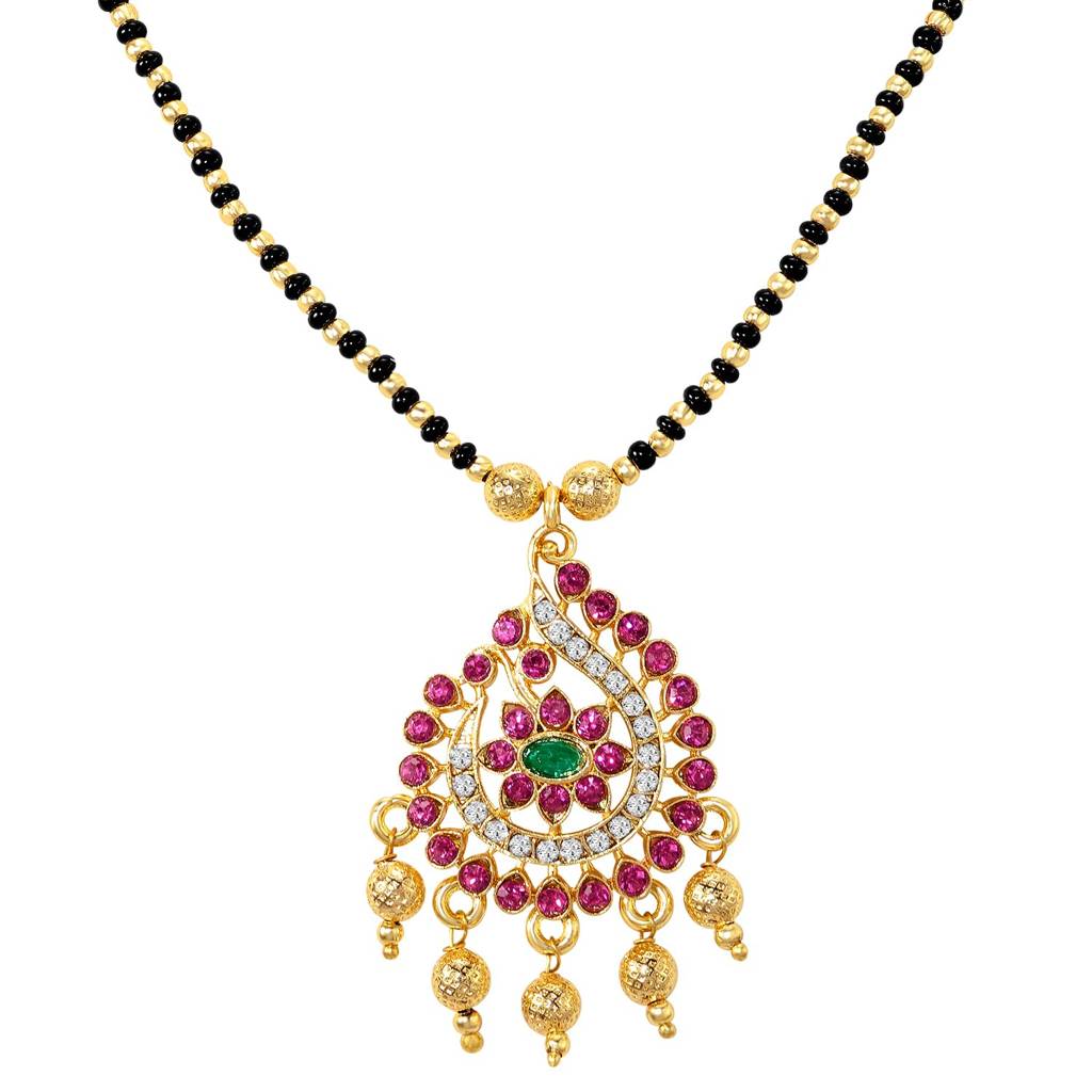 Gold Plated Ethnic Multi-Color Crystal Studded Mangalsutra For Women | Festive & Bridal Jewellery, Anniversary B : PF04MS07RPG