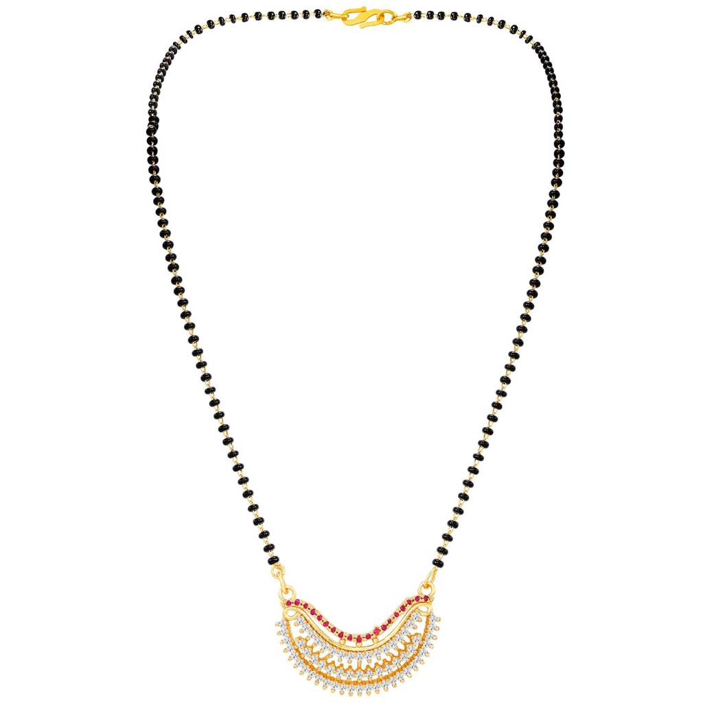 Gold Plated Stylish Rani Pink Cz Studded Mangalsutra For Women | Festive & Bridal Jewellery, Anniversary Birthda : PF04MS18RPW