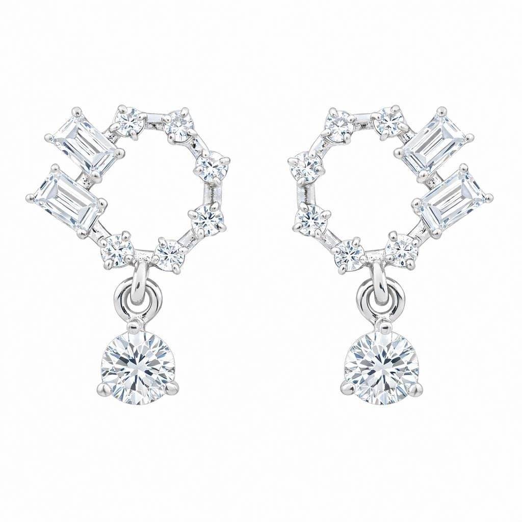 925 Silver Cz Geometric Dangle Earrings Minimal : SE_000944