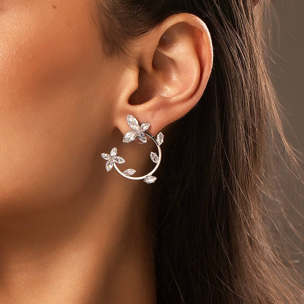 Korean Bling Daisy Dream Crystal Hoop Earrings : 8905124563658