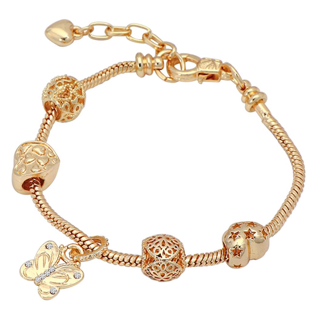 Gold Plated Cubic Zirconia Studded Openable Charm Bracelet Stylish Fashion Jewellery Gift For Girls & Women : PX3B70