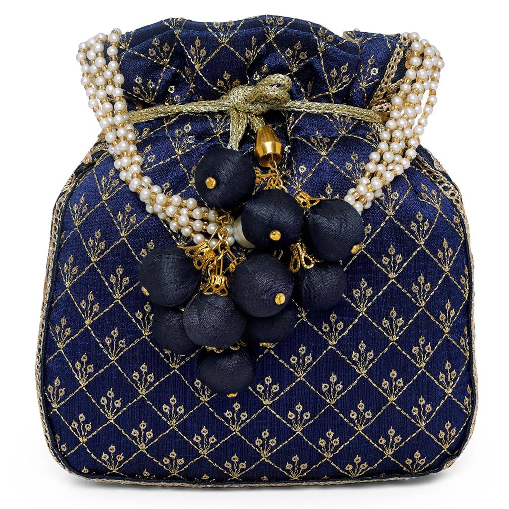 Zari Sequence Potli Bag For Women Stylish Handmade Wristlet Handbag Bridal Purse : P26B