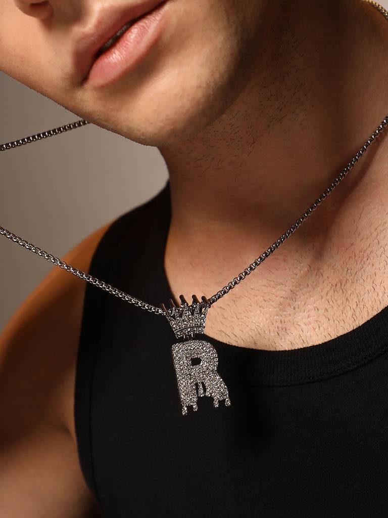 Men'S The Drip Alphabet Pendant Necklace - Metallic Silver : FANC1096-R