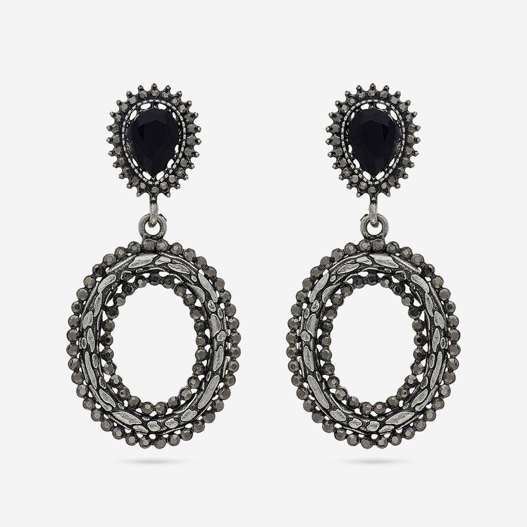 Black Oxidised - Plated Casual Wear Trendy Earring - 450673 : 450673