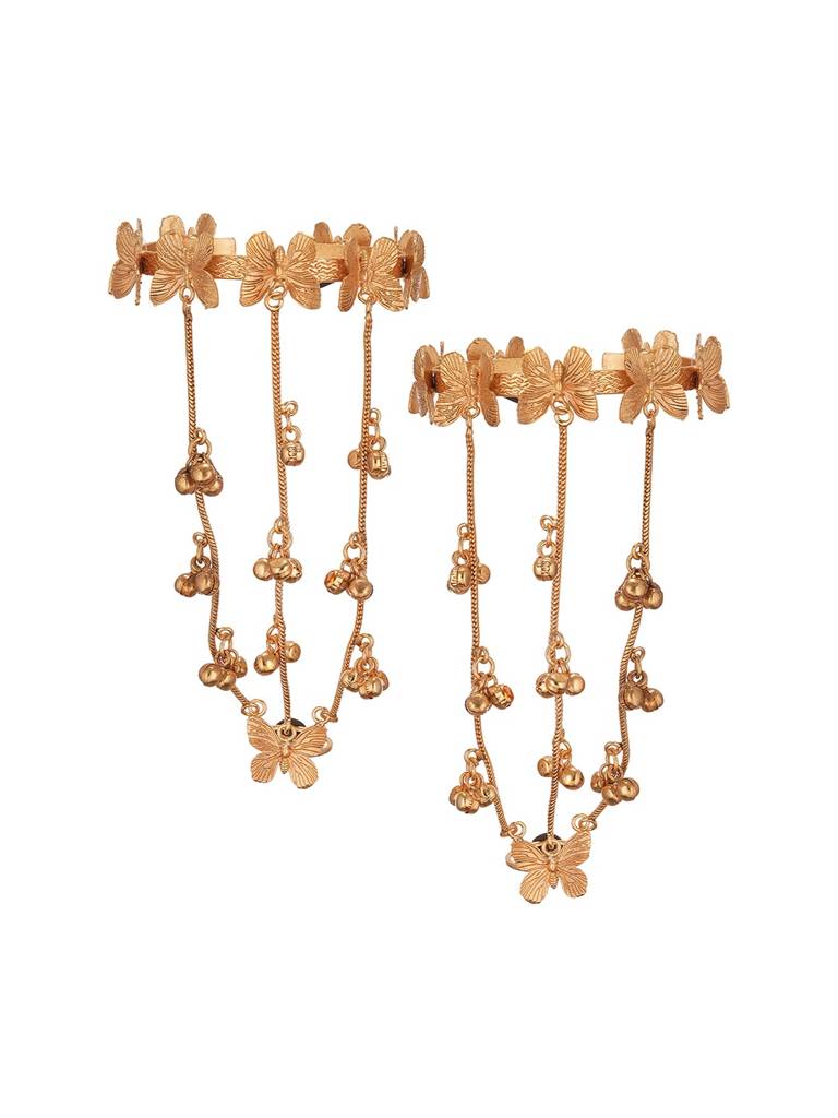 Set Of 2 22K Gold Plated Kashmiri Ghungroo Butterfly Bracelet Hathphool : SJHP3001