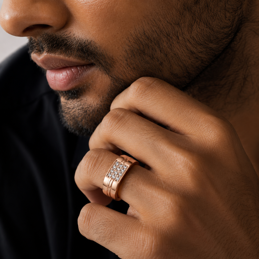 925 Sterling Silver Rose Gold Plated Cz Men'S Adjustable Ring : SMK-M-RN-001