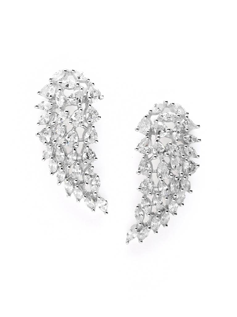 Feather Shaped American Diamond Stud Earrings : YI24A0795E