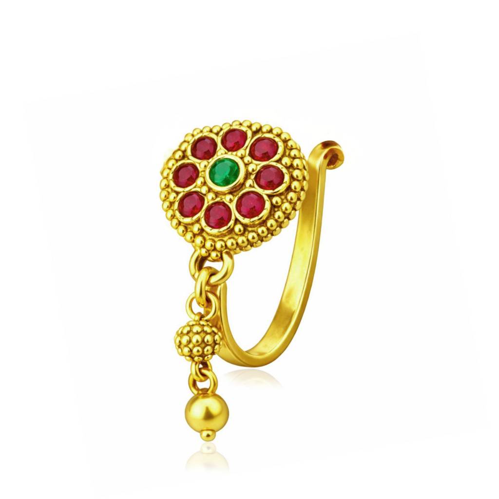 Floral Clip-On Nose Pin 925 Sterling Silver Yellow Plated : CNP-0008