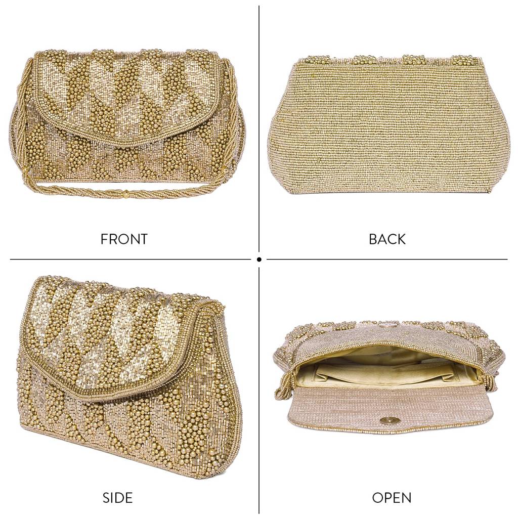 Gold Clutch Purses For Women Handmade Evening Sling Handbag Stylish Bridal Fashion Clutch Bag For Girls (C158G) : C158G