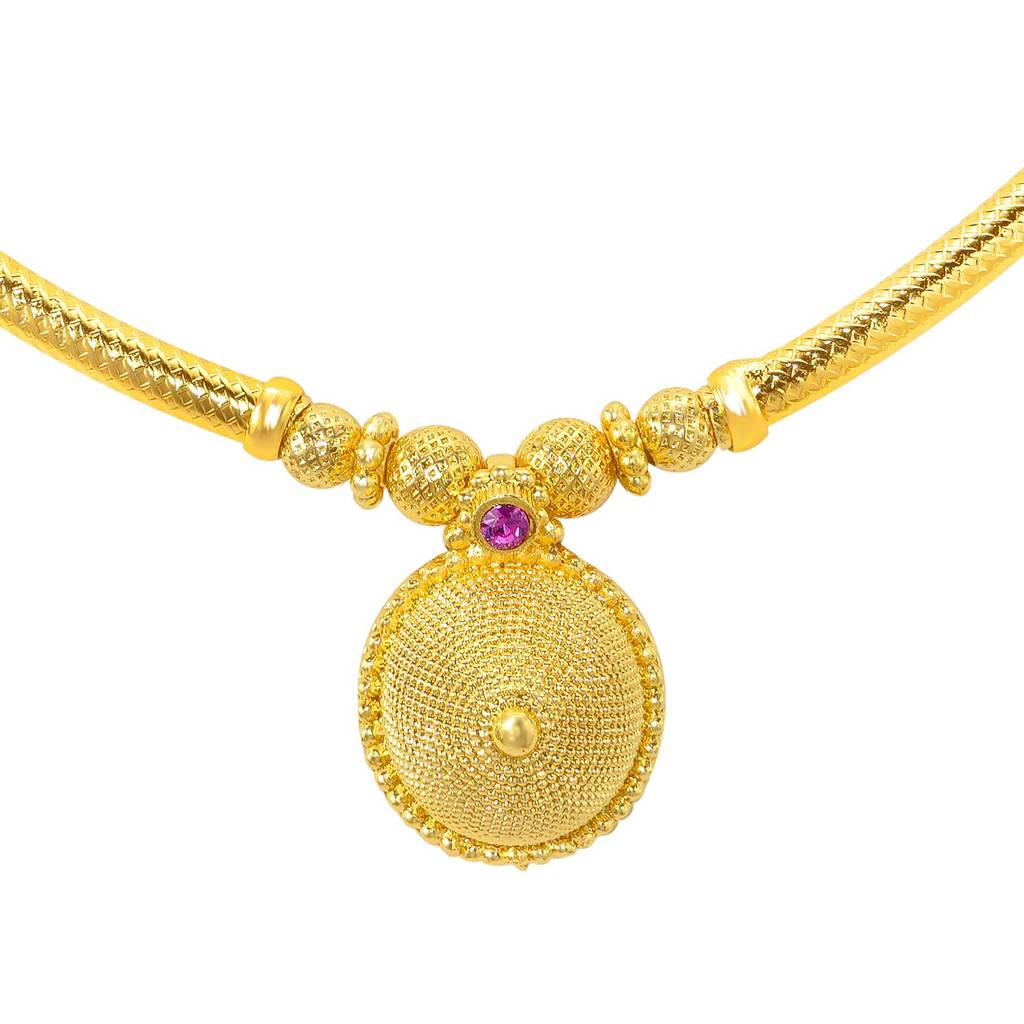 Gold Plated Ethnic Pink Crystal Studded Pendant Necklace For Women | Festive & Bridal Jewellery, Anniversary Birth : PF04N37RP