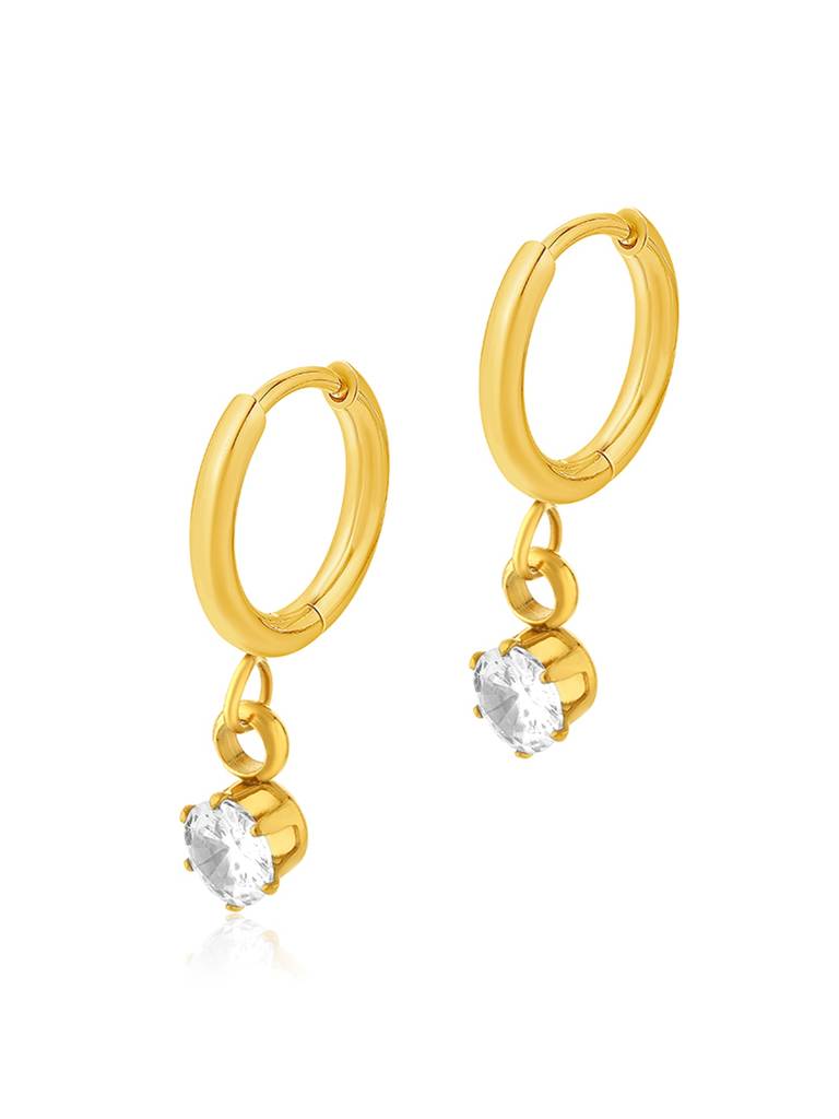 18K Gold Plated Golden Gem Drop Earrings Stainless Steel Waterproof & Anti-Tarnish : E26ASSS0G