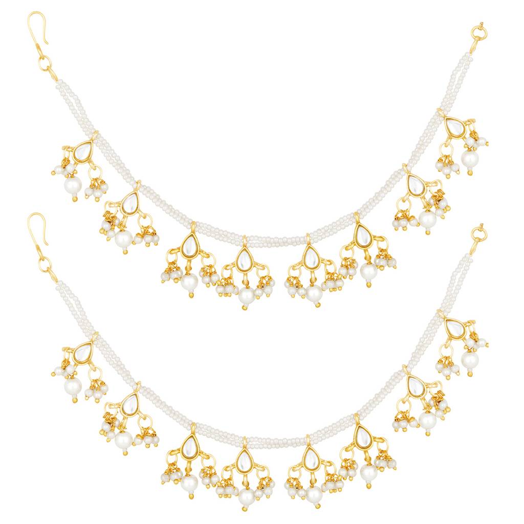 Peora Gold Plated Beads Studded Earrings Chain Hair Accessories Ethnic Fashion Stylish Jewellery Gift For Women & : PF37E2930W