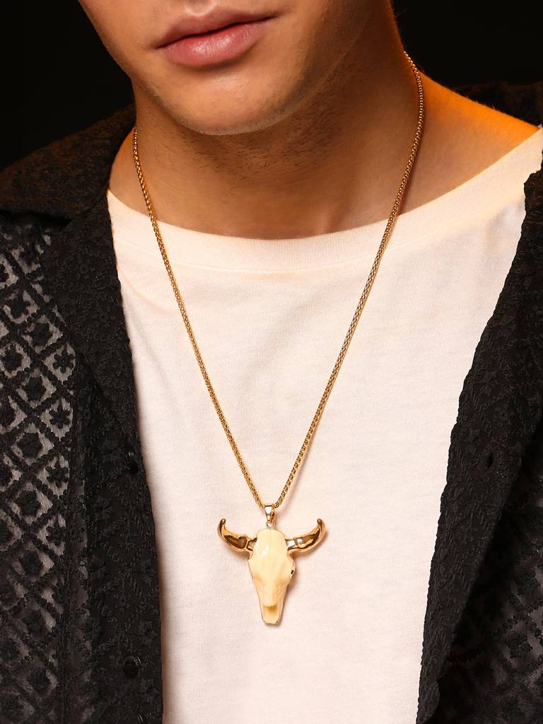 Men'S The Longhorn Pendant Necklace - Ivory White : FAPD1131