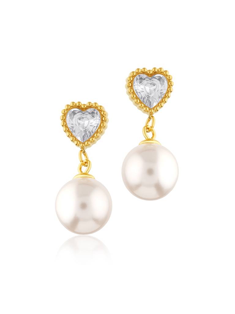 18K Gold Plated Heart Pearl Earrings Stainless Steel Waterproof & Anti-Tarnish : E44ASSS0G