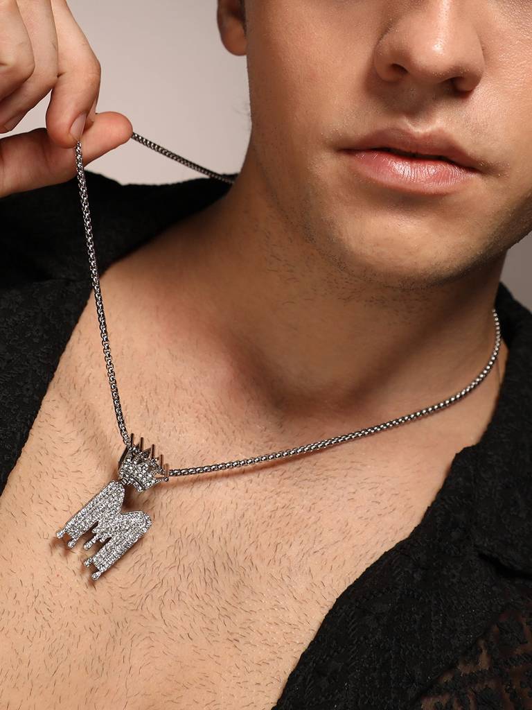 Men'S The Drip Alphabet Pendant Necklace - Metallic Silver : FANC1096-M