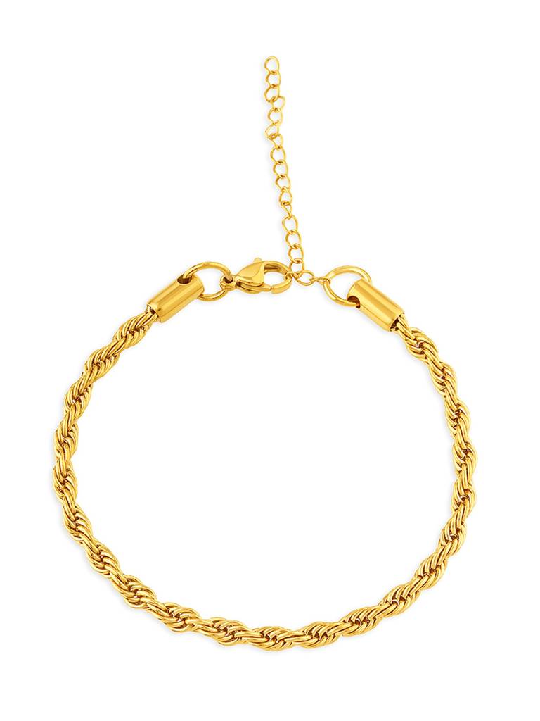 18K Gold Plated Rope Chain Bracelet Stainless Steel Waterproof & Anti-Tarnish : B21ASSS0G