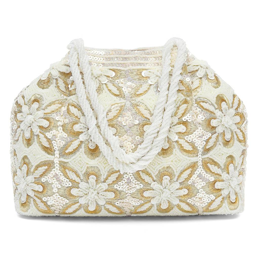 White Embroidery Potli Bag Ethnic Wristlet Purse For Women & Girls : P215W