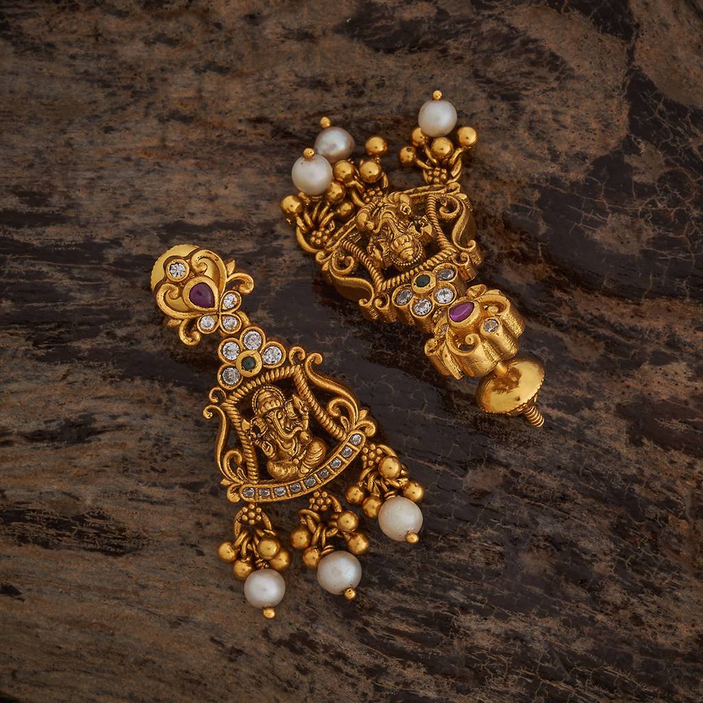 Ruby-Green Gold - Plated Festive Temple Earring - 435616 : 435616