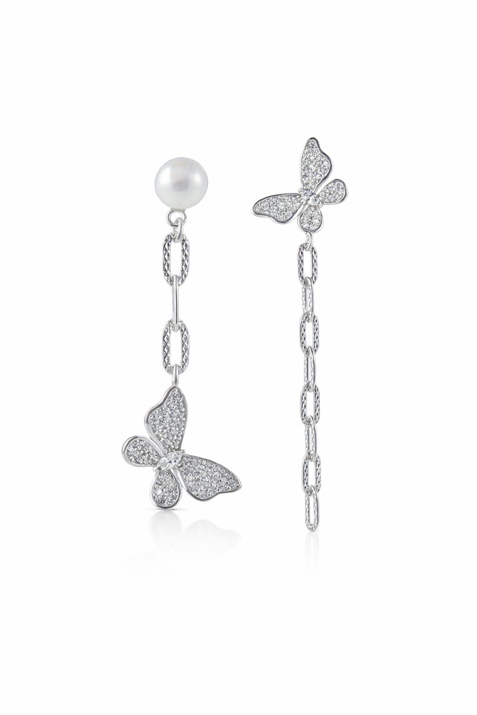 925 Sterling Silver Butterfly Earrings : TRERDJ0046Silver