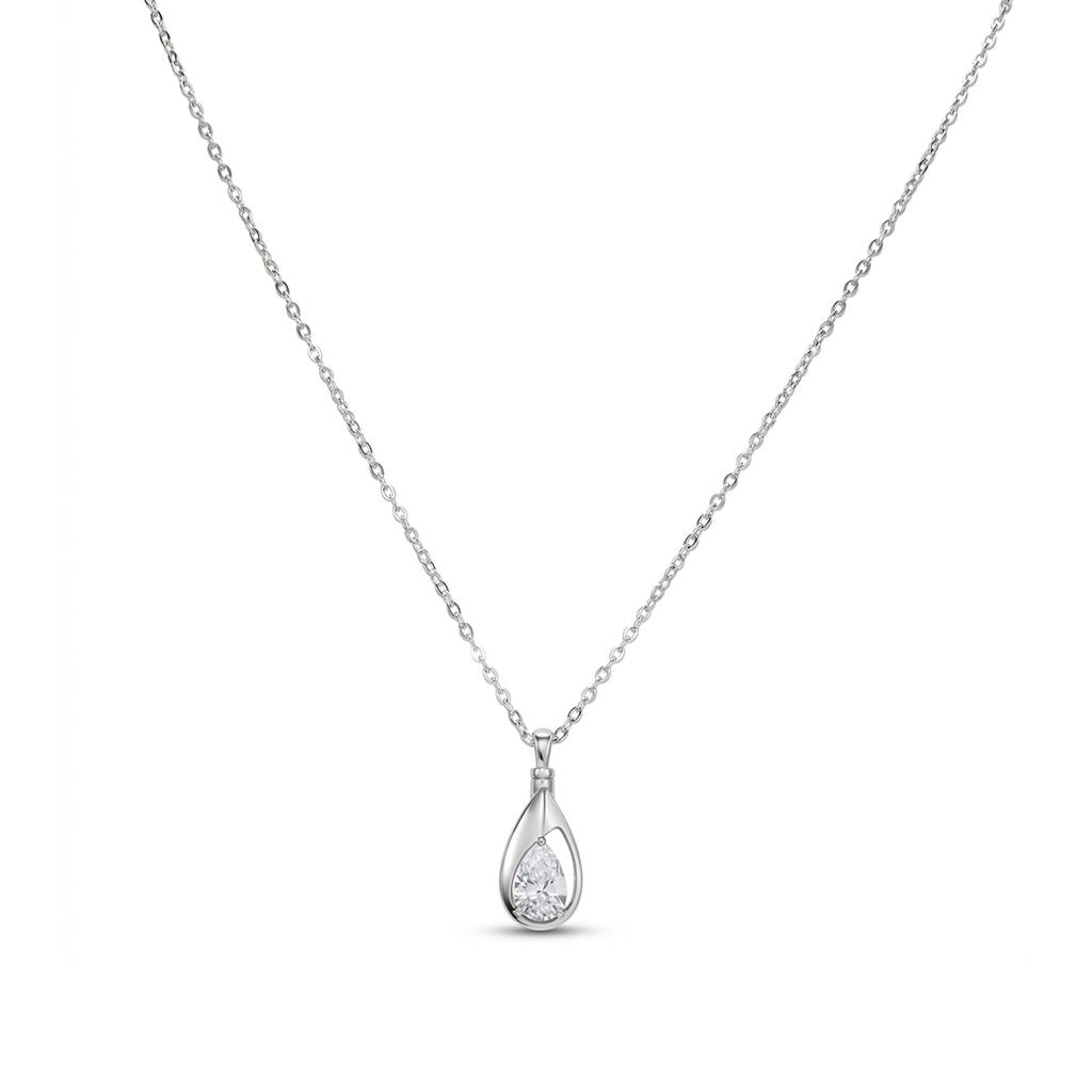 Fancy Teardrop Pendant Chain Necklace For Women & Girls Silver Plated Crystal Studded Stylish Design Jewellery Ann : PX9CH144S