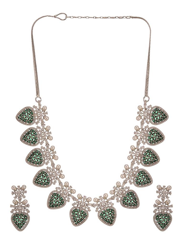 Antique Silver Plated Pearl Studded Cocktail Bridal Statement Jewellery Set : SJNK2991