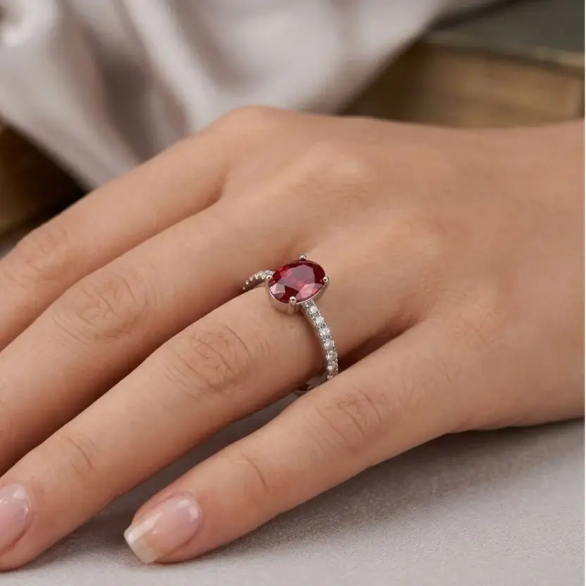 The Ruby Oval Pavé Pure Silver Ring : VRG10-R-SL-9-G