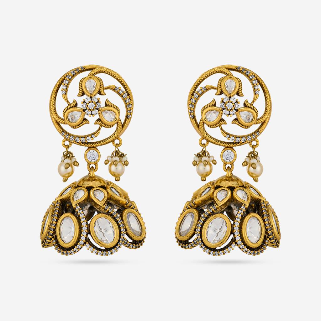 White Victorian - Plated Bridesmaid Kundan Earring - 467963 : 467963