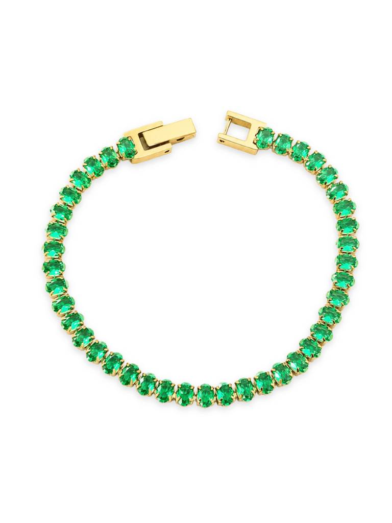 18K Gold Plated Radiant Tennis Bracelet Stainless Steel Waterproof & Anti-Tarnish. : B78ASSS0G