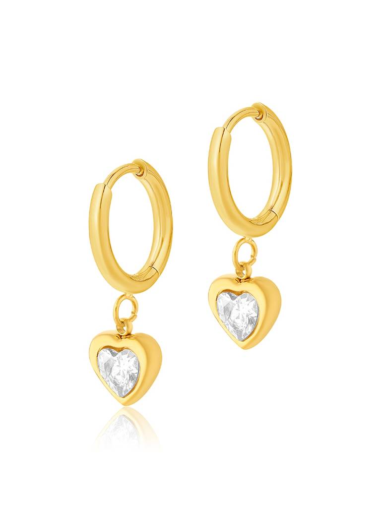 18K Gold Plated Golden Heart Drop Hoops Stainless Steel Waterproof & Anti-Tarnish : E52DGSS0G
