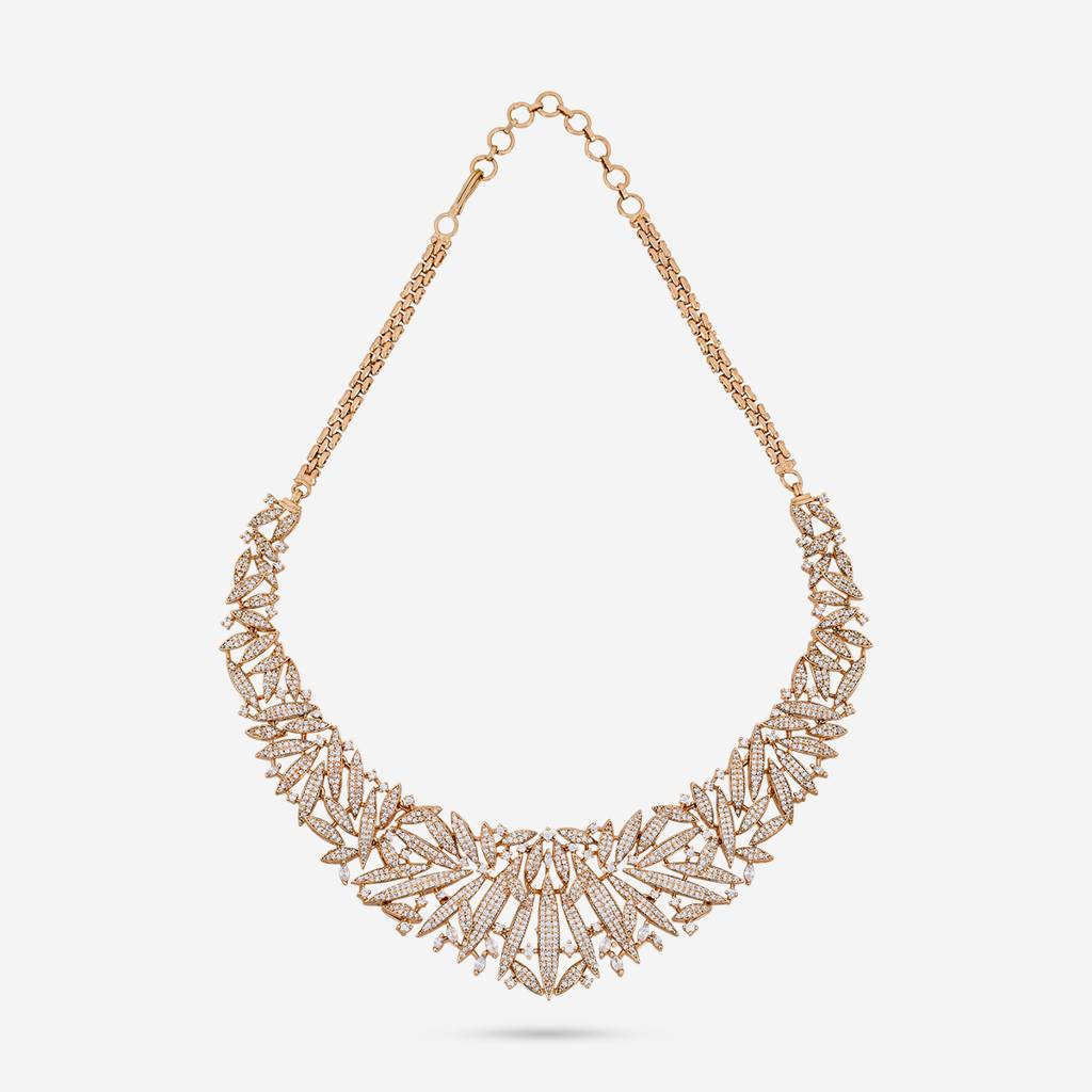 White Gold Rose - Plated Party Wear Zircon Necklace - 470610 : 470610