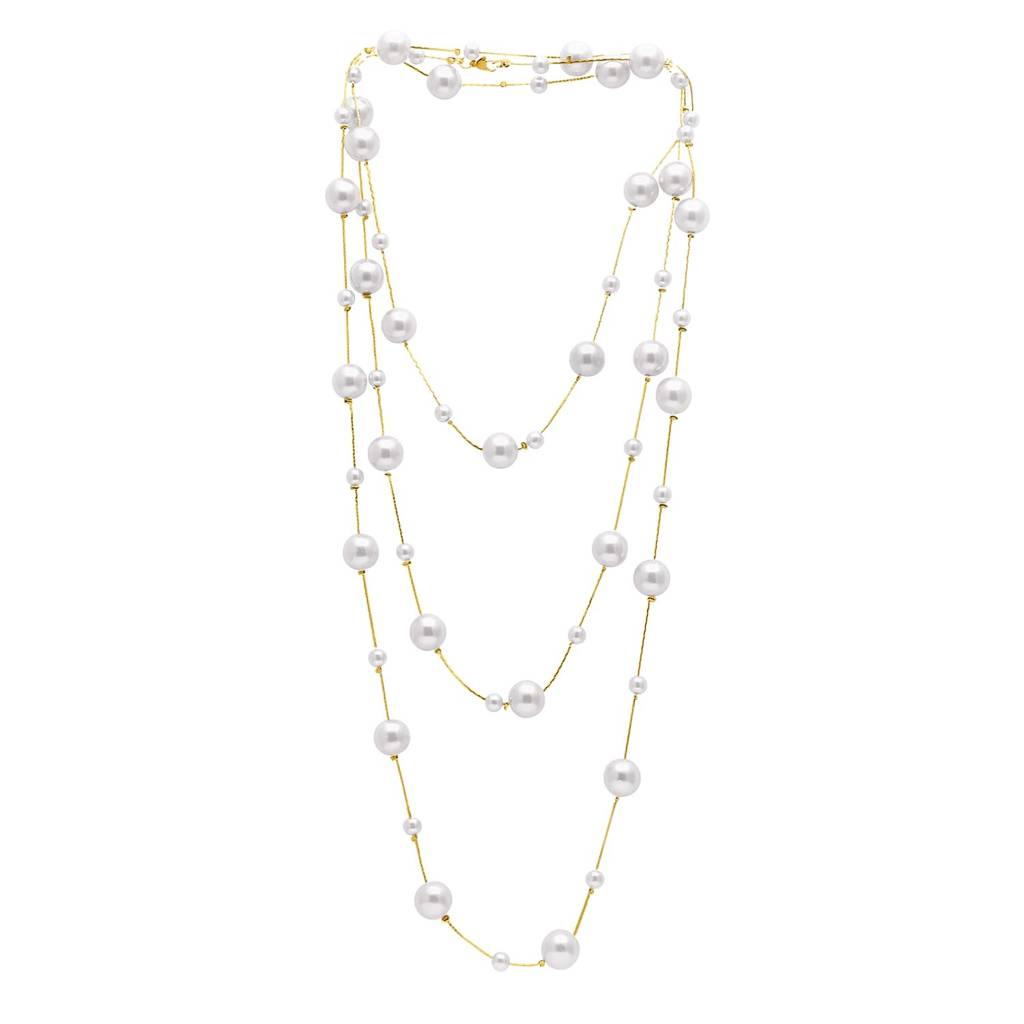 Gold Plated White Pearl Studded 3 Layer Necklace Stylish Jewellery Gift For Women & Girls : PX9N79