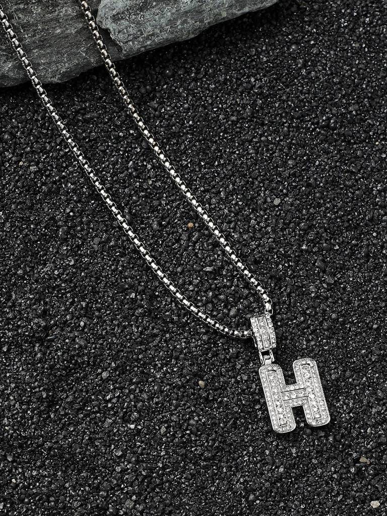 Men'S Embellished Alphabet Pendant Necklace - Silver : FANC1071-H
