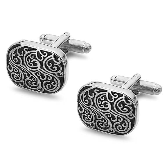Black Classic Cufflinks For Men & Boys Silver Plated Stainless Steel Business Formal Design Jewellery Birthday A : PX9CL169SBL