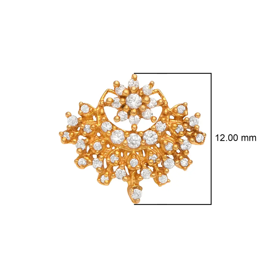 Gold Plated White Cz Traditional Nose Pin - Floral Filigree Statement Design : NP-00179_SW277_925S_YG_WCZ