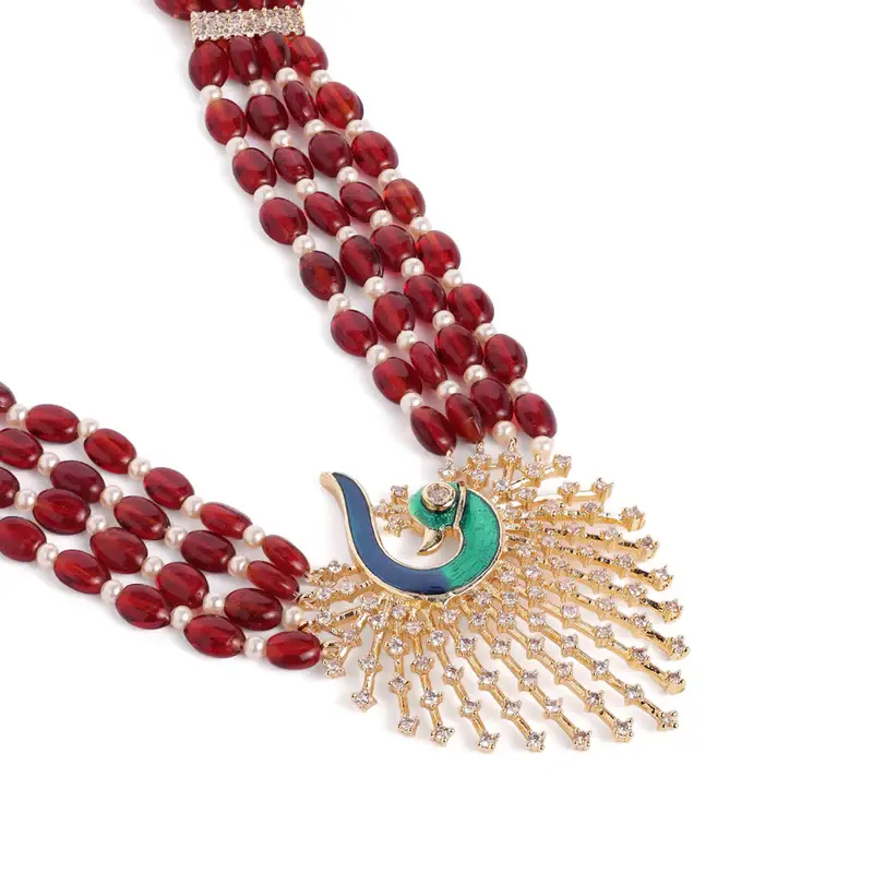 Morbagh Imperial Ruby Cz Bead Heritage Necklace Set | Reception Glam : AD-942-IGRB-NKER