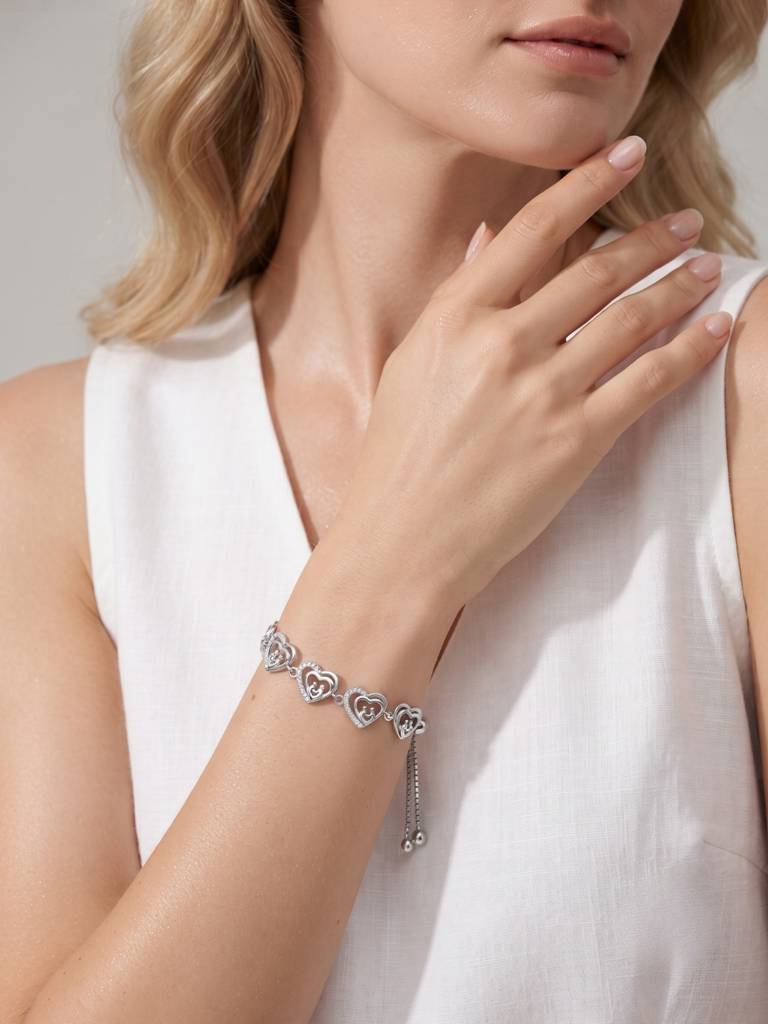 925 Silver Elegant Crystal Link Bracelet For Women : BR-57